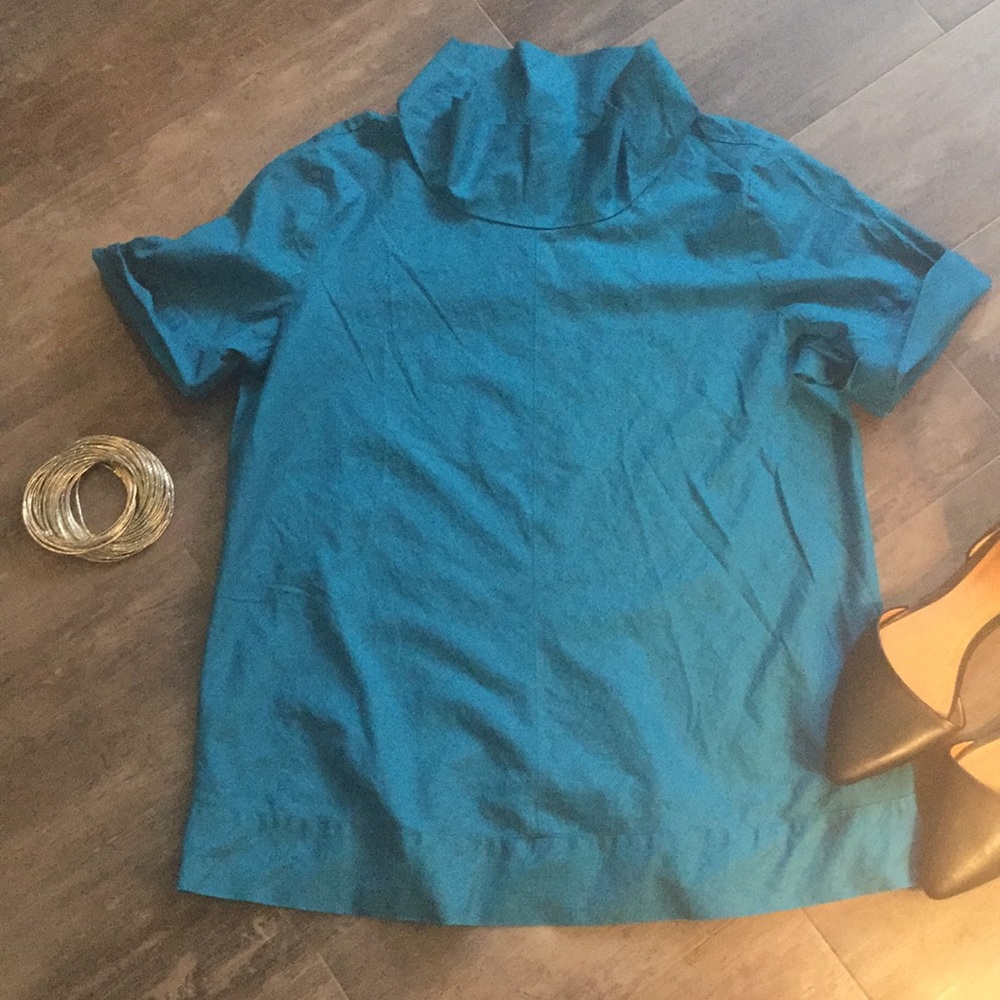 Turquoise funnel- neck top, sz. 10
